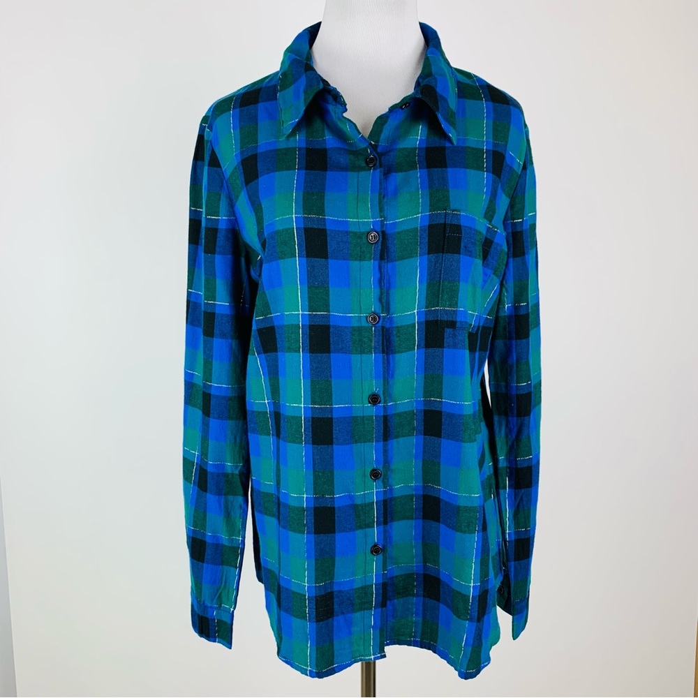 Splendid Blue Green Plaid Flannel Button Down Shirt Large
